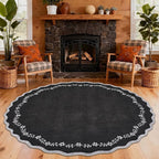 GarveeHome Large Round Rug 8ft Scalloped Washable Circle Living Room Rug | Soft - Image 3