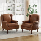 Pia Ricco Set of 2 Faux Leather Accent Chairs, High Back Wingback Armchairs by PiaRicco