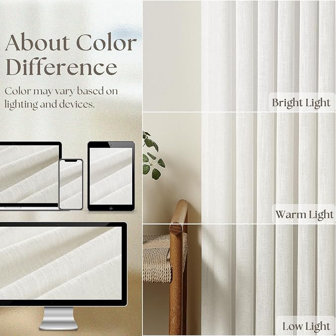 Beige White Pinch Pleated Linen Curtains 63 Inch Length 2 Panels | - Image 4
