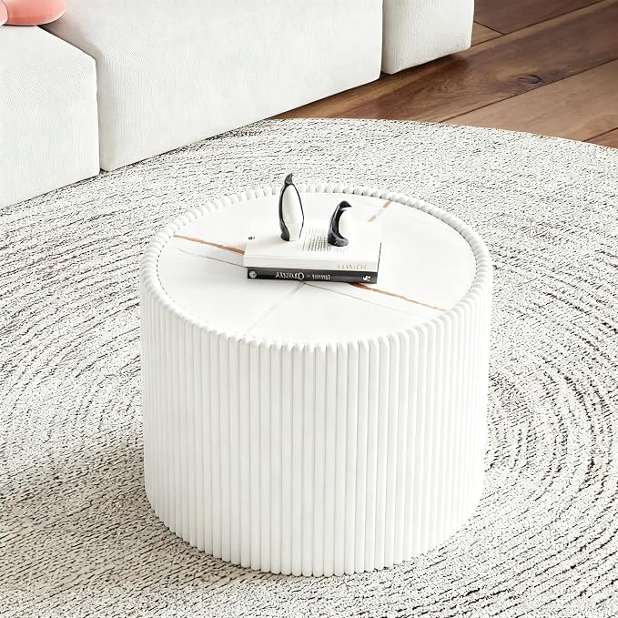 SSLine Round Drum Coffee Table Modern Sintered Stone Top Side End Table in by SSLine