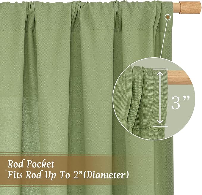 Sage Green Linen Curtains for Small Windows 45 Inch Length 2 Panels | Soft - Image 3