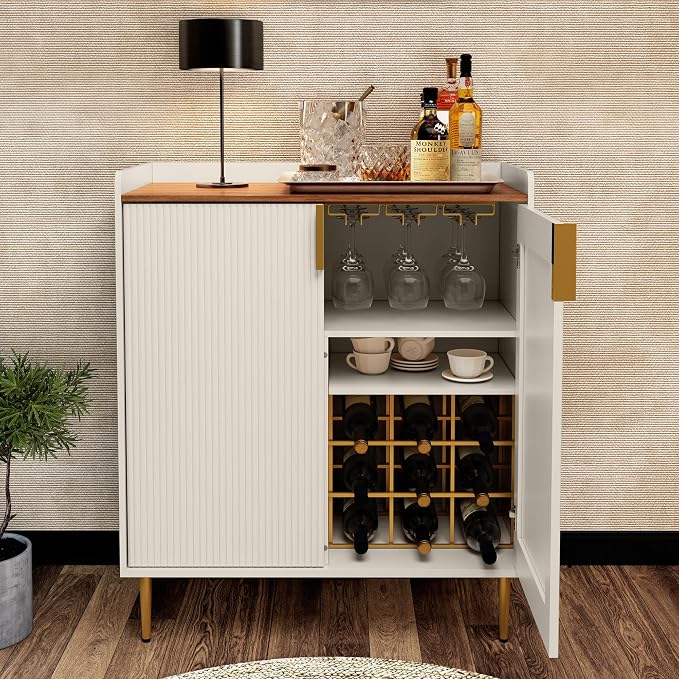 ARTPOWER Wine Bar Cabinet with Fluted Texture, Modern Coffee Cabinet with Wine by PowerofArtBetterforLife