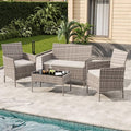 4-Piece Outdoor Furniture Set, PE Rattan Wicker Chairs by Unknown
