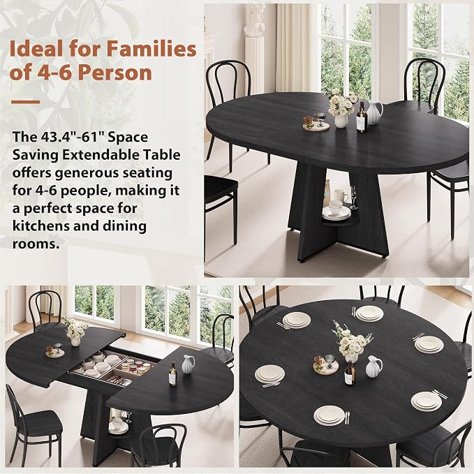 Extendable Dining Table, Round Kitchen Dining Room Dinner Table - Image 5