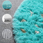 Teal Blue Round Area Rug 4ft, Soft Fluffy Bedroom Bedside Floor Circle Rugs - Image 2