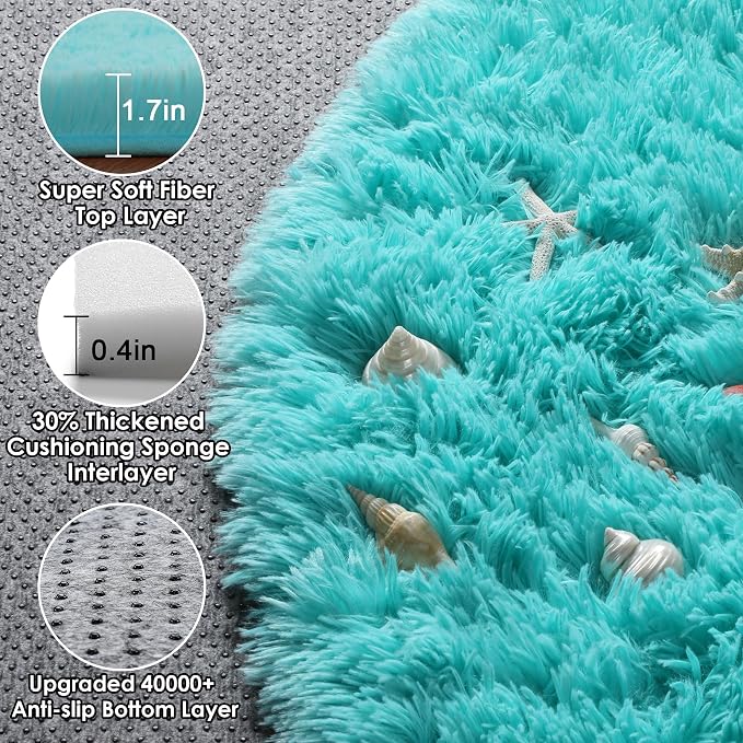 Teal Blue Round Rugs 5ft for Bedroom Living Room, Fluffy Circle Area Rug for - Image 2