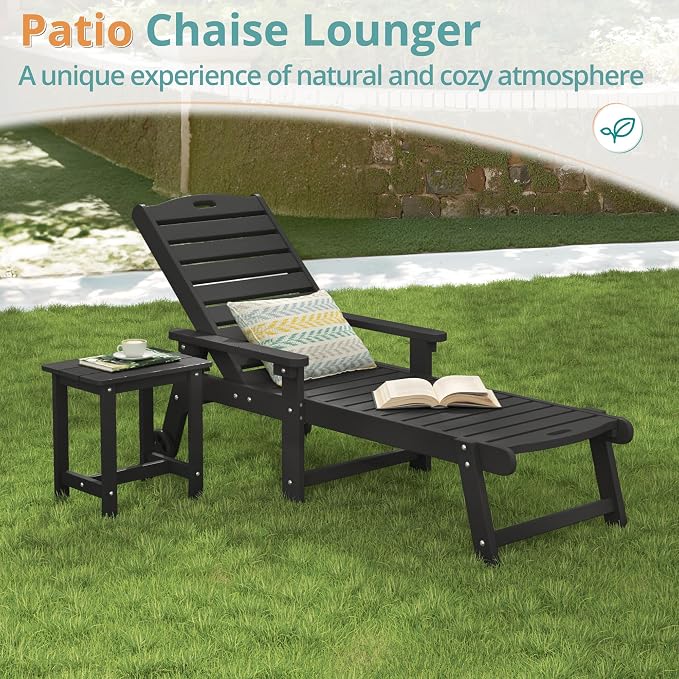 LUE BONA Lounge Chair Outdoor Set of 2, HDPS Chaise Lounge Outdoor - Image 3