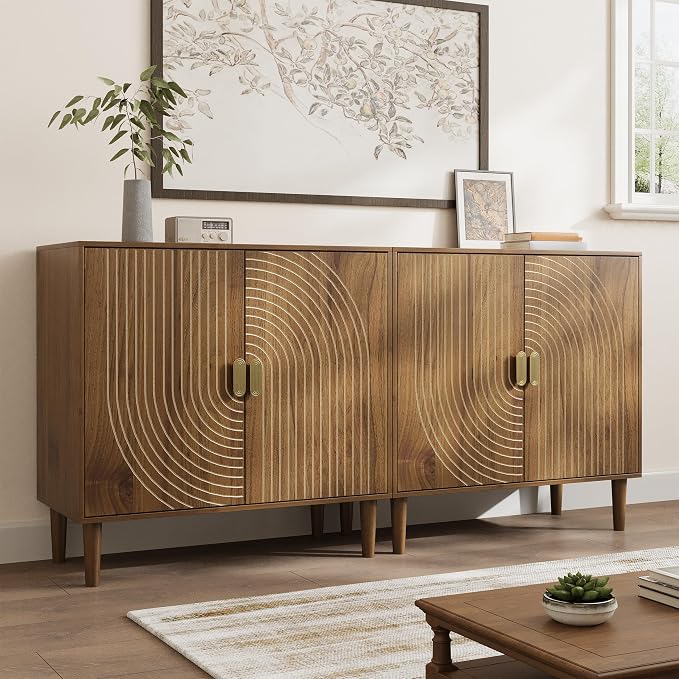 Smuxee Walnut Sideboard Cabinet, Freestanding Buffet Cabinet - Image 3