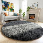 Amdrebio Grey Round Fluffy Area Rug 5Ft - Image 3