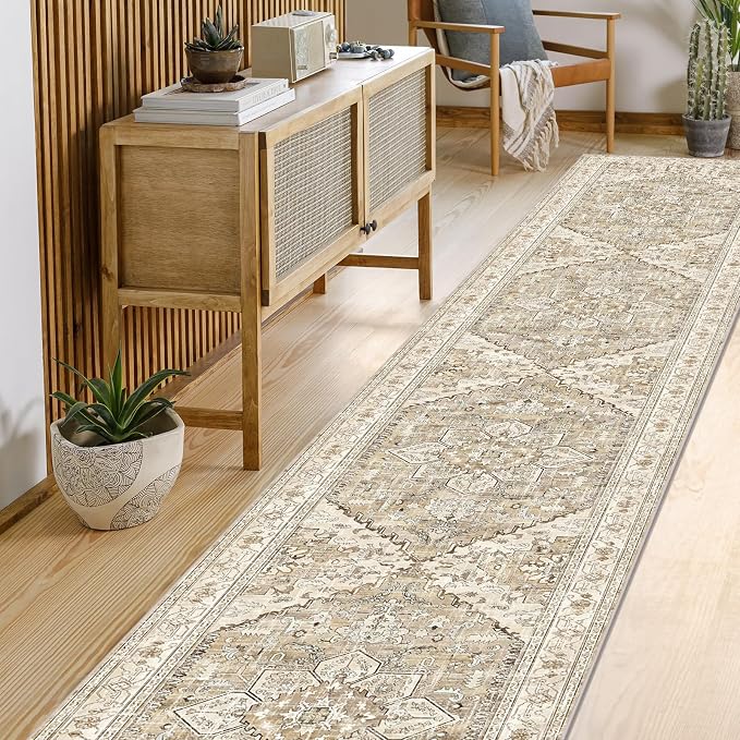 Yamaziot Washable Runner Rug, Low Pile, Soft Distressed Floor Carpet - Image 5