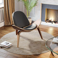 Modern Shell Lounge Accent Chairs, Faux Genuine Leather Mid Century Armless by OTDMEL