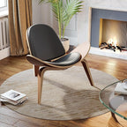 Modern Shell Lounge Accent Chairs, Faux Genuine Leather Mid Century Armless by OTDMEL