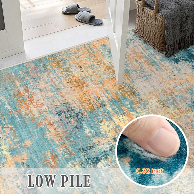 2x5 Washable Runner Rug：Modern Abstract Soft Carpet Rosy Haze | - Image 7