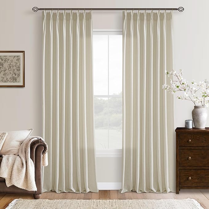 Beige Linen Pleated Light Filtering Curtains - Image 8