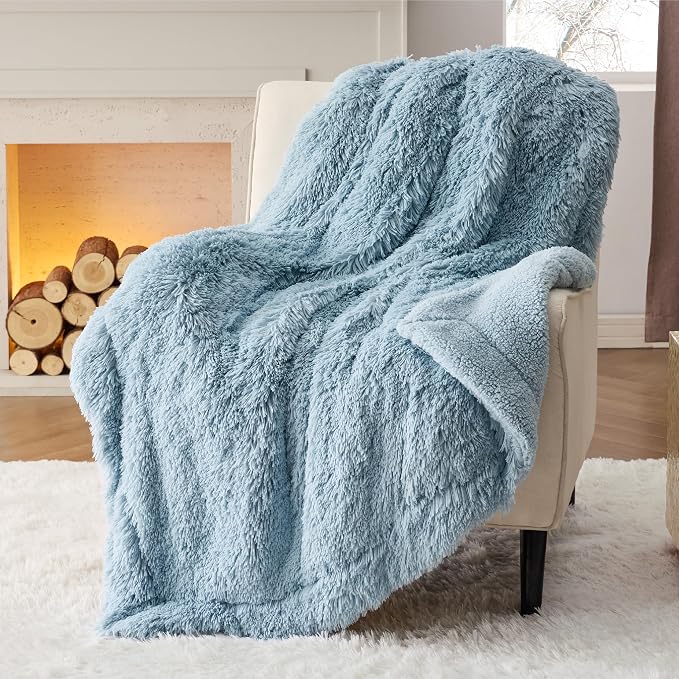 Bedsure GentleSoft Fluffy Light Sky Blue Throw Blanket, Dusty Baby Blue Decor - Image 7