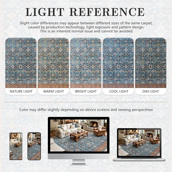 6x9 Area Rugs - Washable Vintage Retro Living Room Rug, Soft Ultra Thin Non - Image 8
