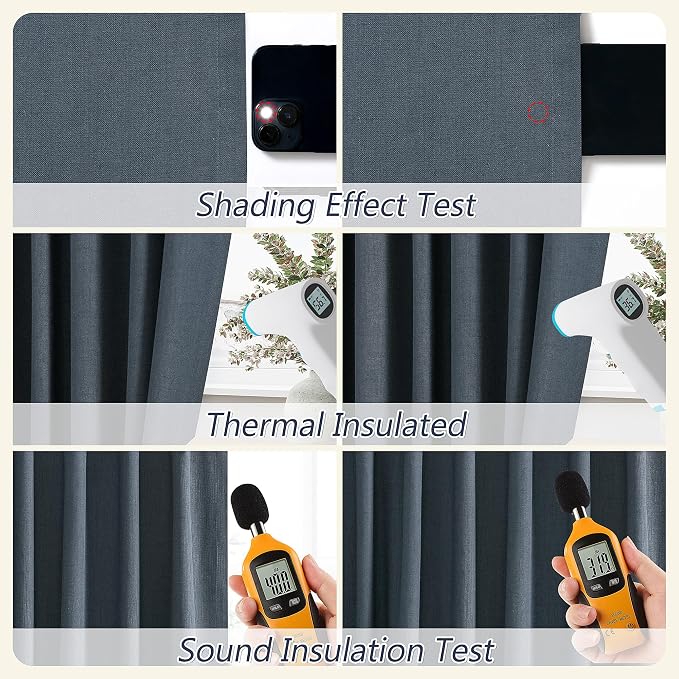 Vintage Blue 100% Blackout Linen Curtains 84 Inch Length 2 Panels Set - Image 5