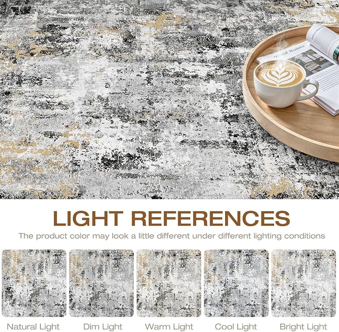 LOONGRUG 7x9 Area Rug Washable Large Neutral Modern Living Room Rugs | Abstract - Image 8