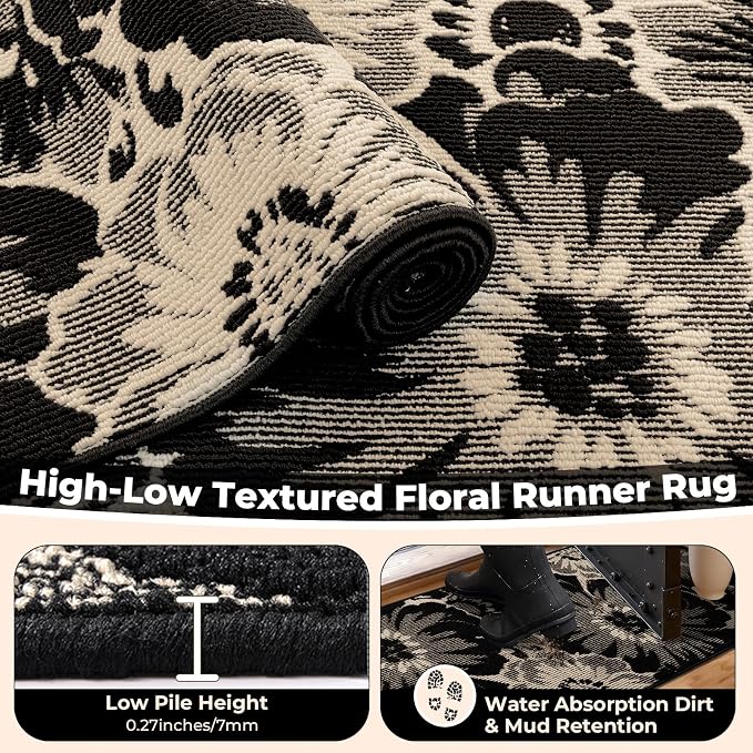 Findosom Washable Runner Rug 2x3, Non Slip High-Low Textured Floral Small - Image 5