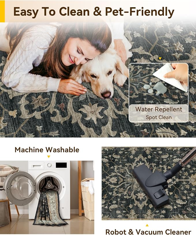RELEANY Washable Area Rug, Large 10'x12', Water Repellent, Pet Friendly - Image 4