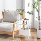 Narrow Side Table with Fabric Basket, Slim Nightstand with 3-Tier Storage Shelf - Image 8