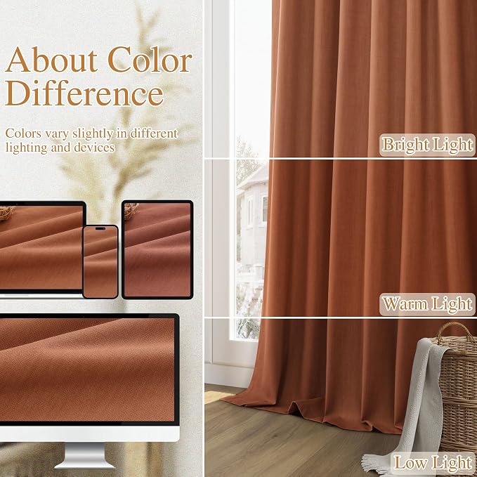 Terracotta 100% Blackout Curtains 84 Inch Length 2 Panels Set Fall Curtains - Image 7