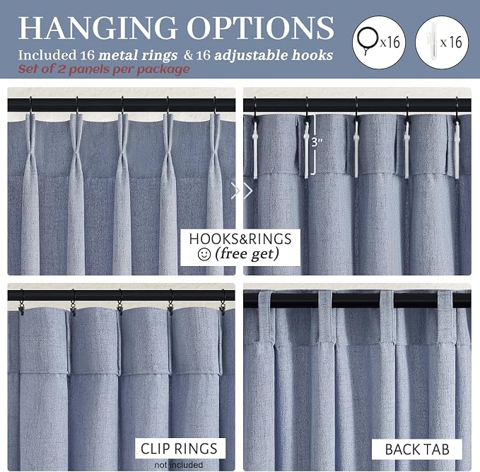 Extra Long 108 Inch Dusty Blue Pleated Linen Light Filtering Sheer Curtains - Image 7