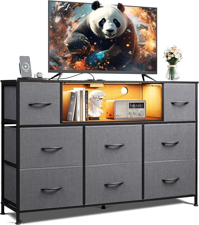 WLIVE Grey Dresser TV Stand for 45, 55 inch TV, Entertainment Center by WLIVE