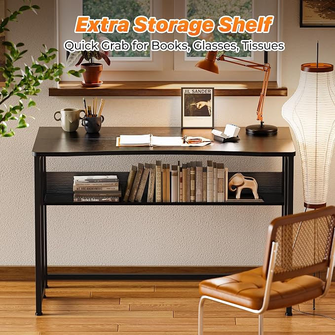 Huuger Folding Desk with Storage Shelf, 39.3 Inch Foldable Computer Table - Image 6