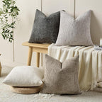 Volcanics Boho Throw Pillow Covers 20x20 Set of 4, Neutral Chenille Decorative - Image 3