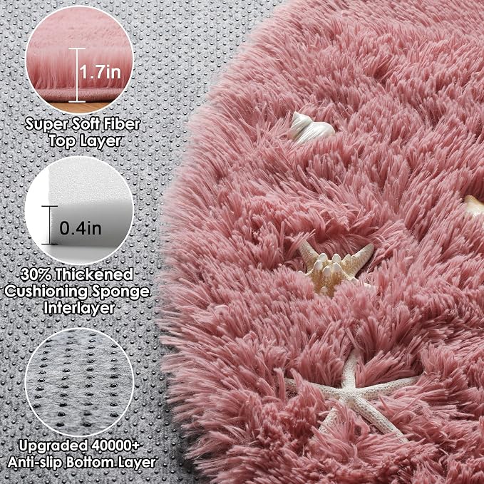 Blush Round Area Rugs 5ft, Soft Bedroom Circle Rug Mats - Image 2