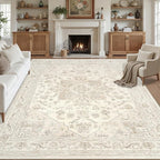 8x10 Area Rugs Living Room: Bedroom Washable Carpet Beige White | Vintage Boho by Luxturiy