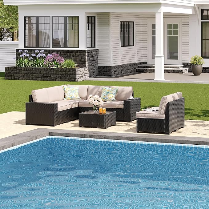 JOYURE 8 Pieces Patio Furniture Set All-Weather Outdoor Wicker Sectional - Image 8