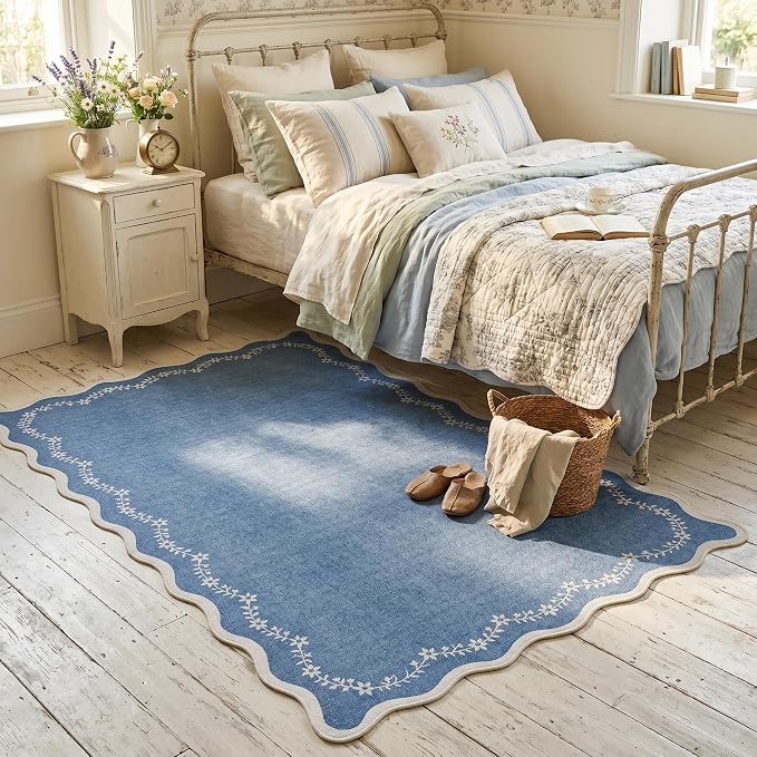 GarveeHome 3x5 Scalloped Washable Area Rug Non Slip Bedroom Entryway Rug | Soft by GarveeHome