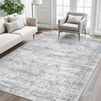 Soalmost 5x8 Area Rugs Grey Low Pile Washable Trendy Faded Style Rug | Vintage - Image 3