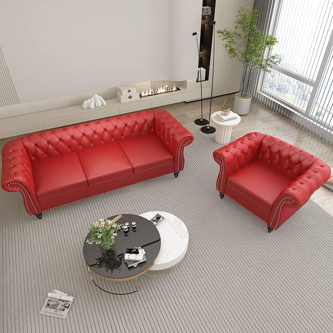 QHITTY 2 Piece Living Room Set, Sectional Chesterfield Sofa Chair Contemporary - Image 9