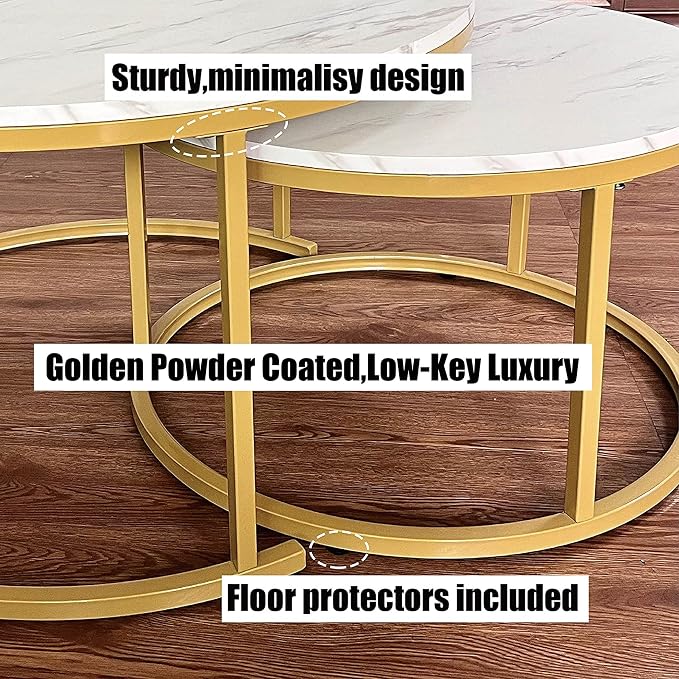 AT-VALY Coffee Table Set of 2 Nesting Tables, Round Sofa Table - Image 8
