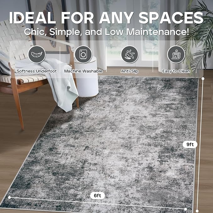 Aelenmu 6x9 Area Rugs for Living Room Bedroom Dining Room Washable Black | Soft - Image 2