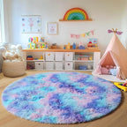 Rainbow Round Area Rugs 6ft, Fluffy Soft Bedroom Circle Rug by ONASAR