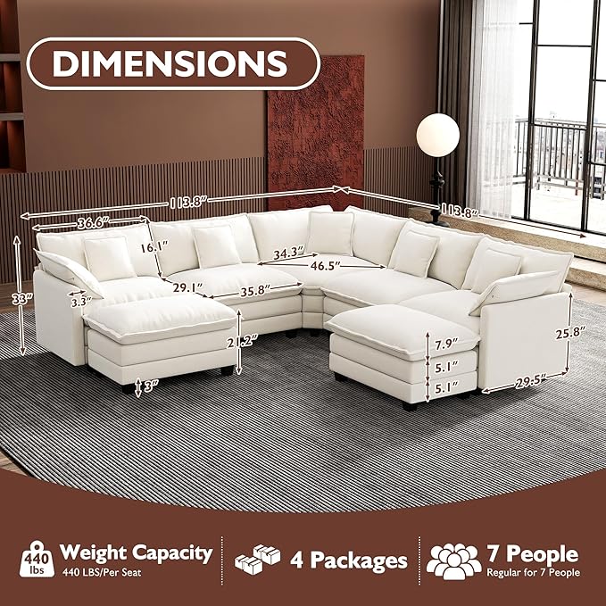 Ihanherry 114" V-Shaped Modern Sofa Modular Sectional Cloud Couch - Image 2