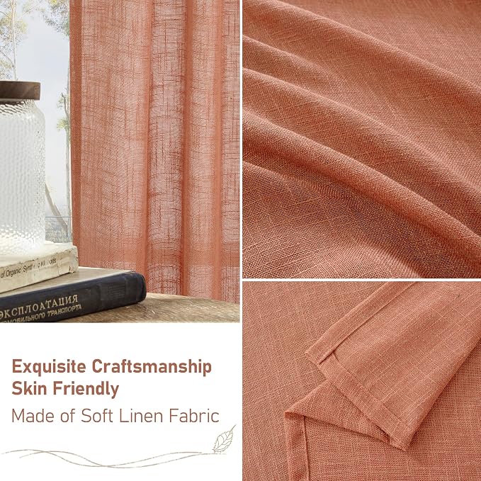 Short Linen Window Curtains 30 Inches Long 2 Panels 34 x 30 Inch | Terracotta - Image 6