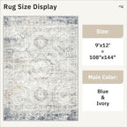 Soalmost 9x12 Area Rugs for Living Room Washable Rug Non-Slip Blue/Ivory | - Image 5