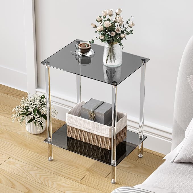 Tempered Glass Side Tables Set of 2 Acrylic End Table - Image 4