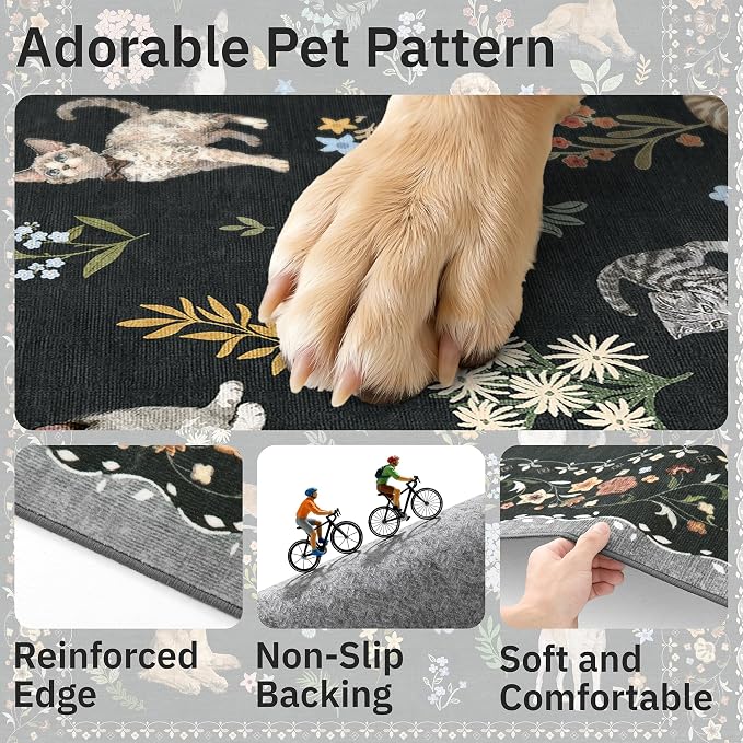 Soalmost Dog 8x10 Area Rugs for Living Room, Washable Animal Soft Rug Black | - Image 5