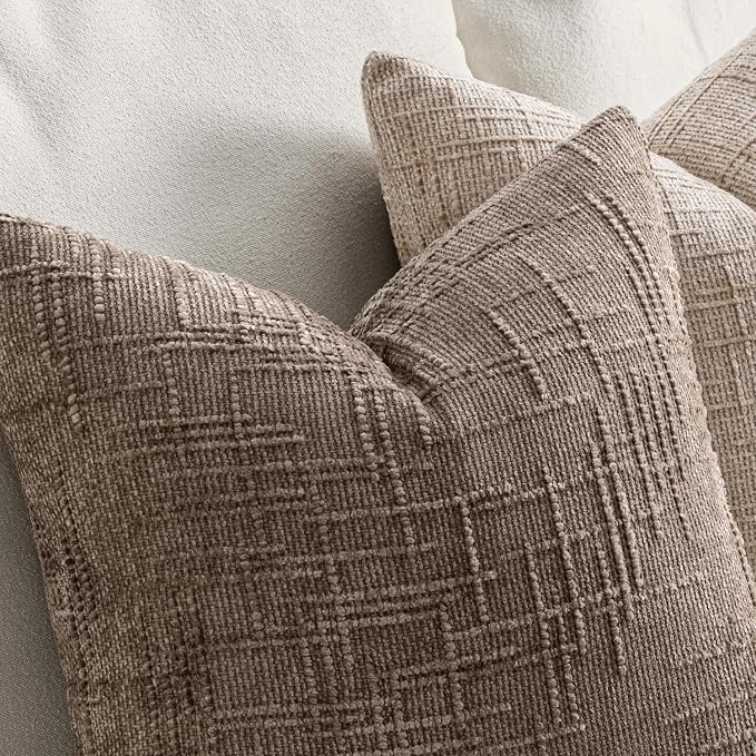 MIULEE Chenille Textured Euro Throw Pillow Covers Taupe Grey 26x26 | Set of 2 - Image 3