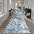 Soalmost Abstract Runner Rug 2x10 Hallway Kitchen Runners Blue/Grey | Stain - Image 4