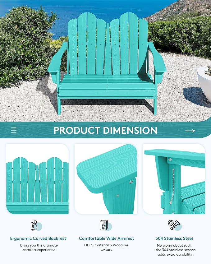 SERWALL Folding Adirondack Bench, HDPE All-Weather Adirondack Loveseat - Image 6
