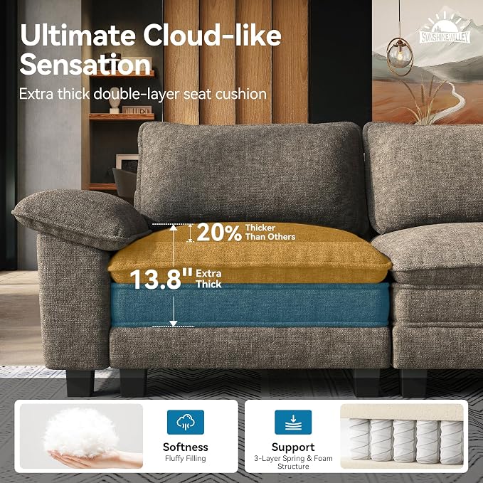 SUNSHINE VALLEY 2 Piece Living Room Sofa Furniture Set, Chenille Modular - Image 3