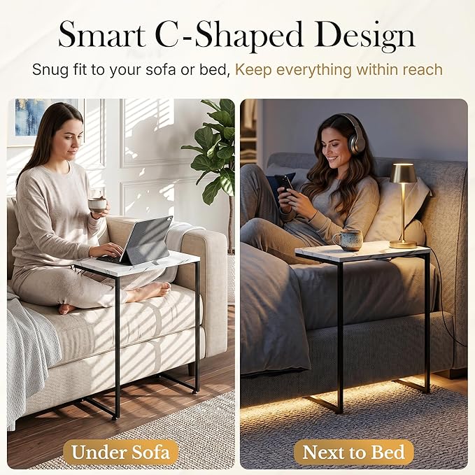 SUPER DEAL Nesting Tables Set of 3, Industrial C Shaped End Table Stackable - Image 4