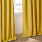 Mustard Yellow Pleated Semi Sheer Linen Curtains 102 Inches Long 2 Panel | - Image 9